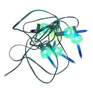 Lot 2 Vintage C7 Cobalt Blue Glass Green Bubble Christmas Lights String Working